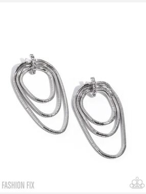 Industrail Charm White Paparazzi Silver Multi-Loop Hoop Statement Earrings